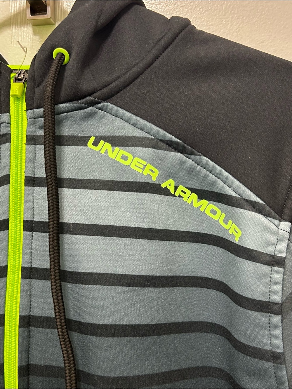 Under Armour Black & Gray Striped Full-Zip Hoodie with Neon Green Trim - Picture 3 of 7